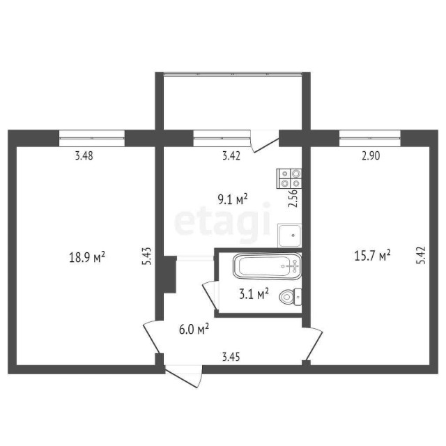 2 комн., 53 м², 112 серия, 17 квартал 11