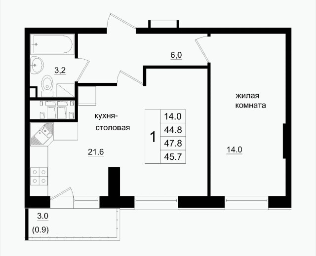 2 комн., Монолитно-каркасный 3