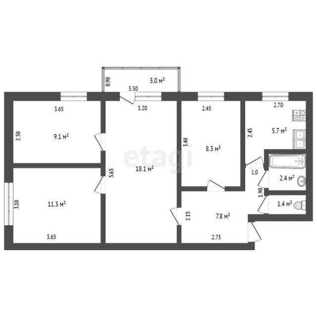 3 комн., 64 м², Хрущевка, Апельсин 3