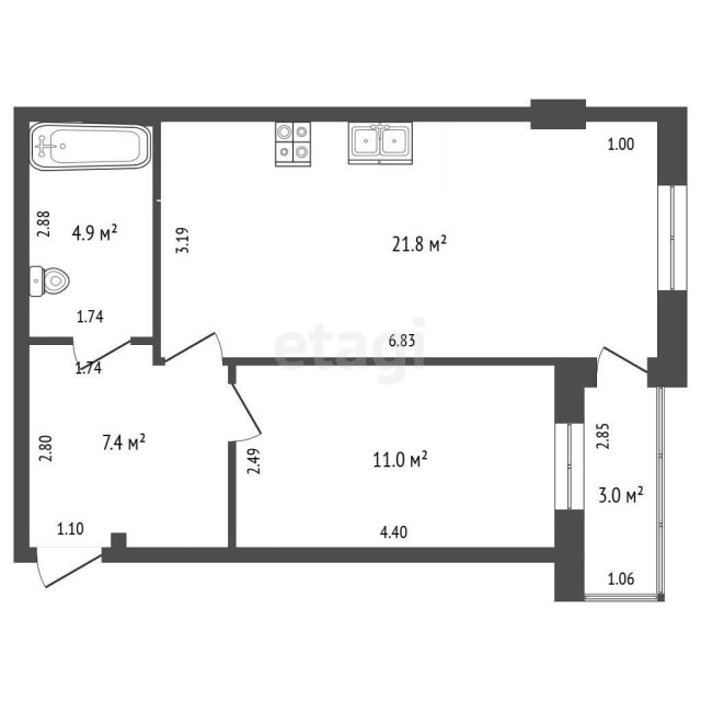 1 комн., 45 м², Монолитно-каркасный, Апельсин 3