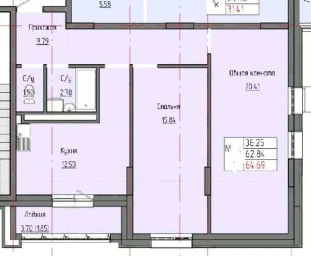 2 комн., Монолитно-каркасный
