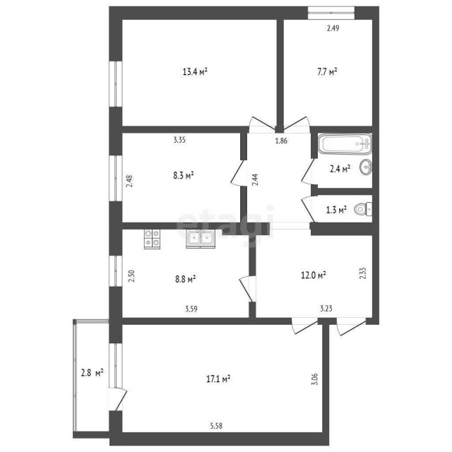 4 комн., 72 м², КПД, Вавилон 3