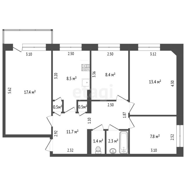 4 комн., 72 м², КПД, 103 квартал (Ростелеком) 3