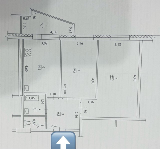 2 комн., 62 м², Блочный, Жатай 11