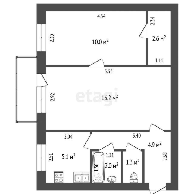 2 комн., 42 м², Инд. планировка, Площадь Победы 14