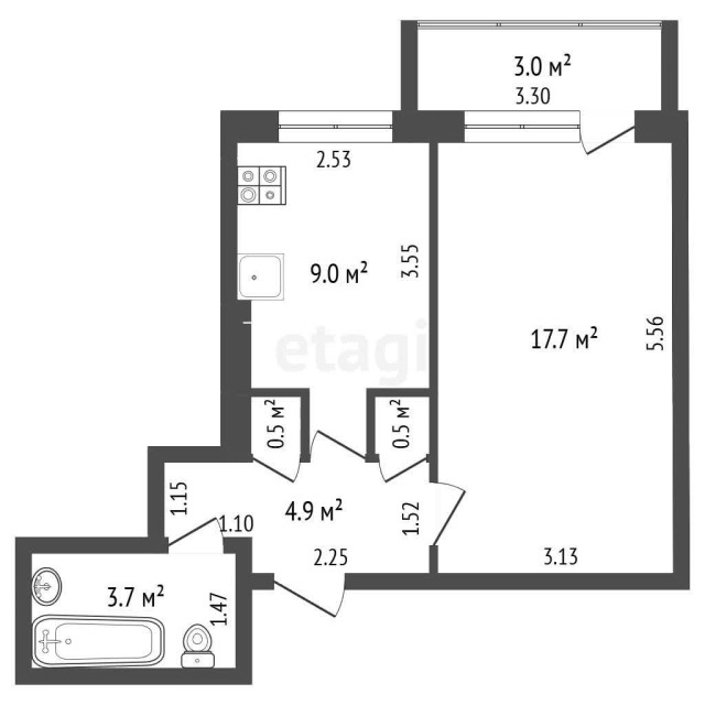 1 комн., 35 м², КПД, Центр - район пл. Ленина 9