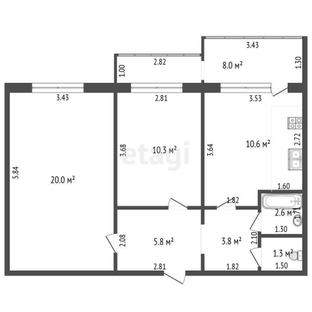 2 комн., 54 м², 112 серия, Глазная больница 15