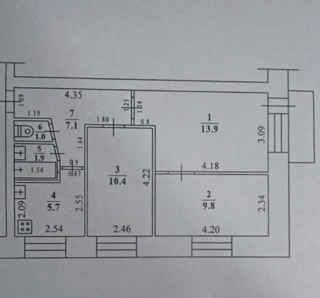 3 комн., 49 м², Блочный, Авиапорт 8