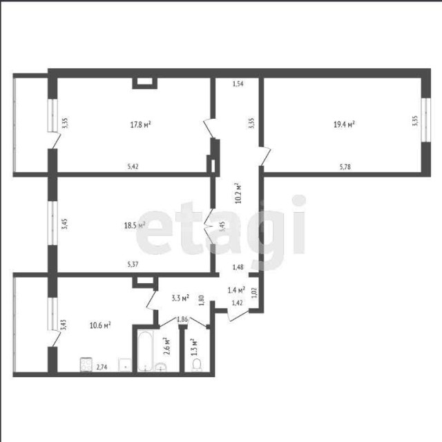 3 комн., 85 м², 112 серия, 17 квартал 16