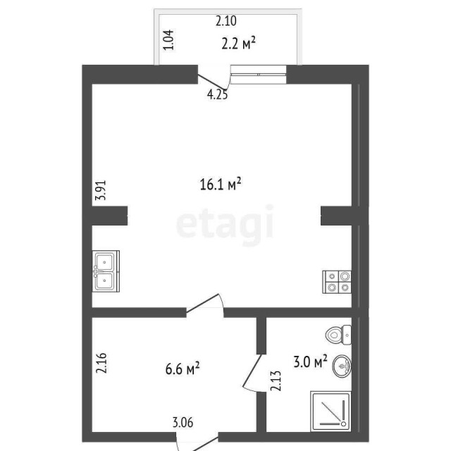 Студия, 34 м², Инд. планировка, Поселок Геологов, Борисовка-1 3