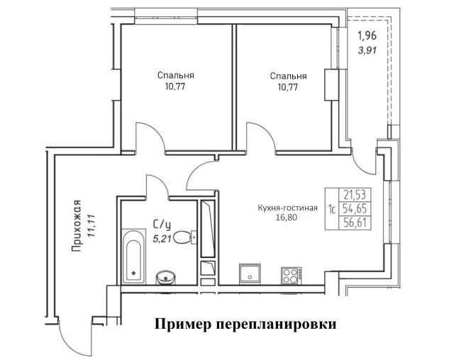 2 комн., Монолитно-каркасный, Прометей, ЖК 2