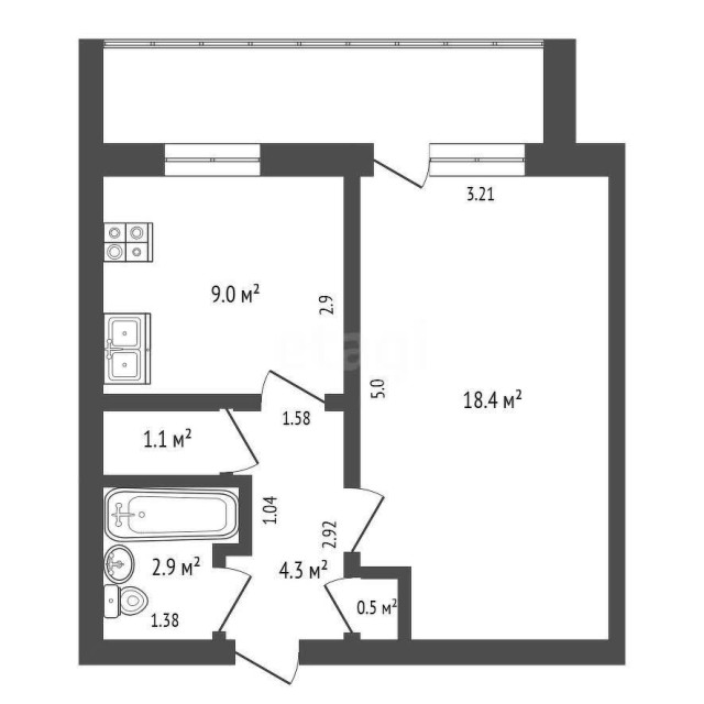 1 комн., 36 м², Инд. планировка, Глазная больница 4