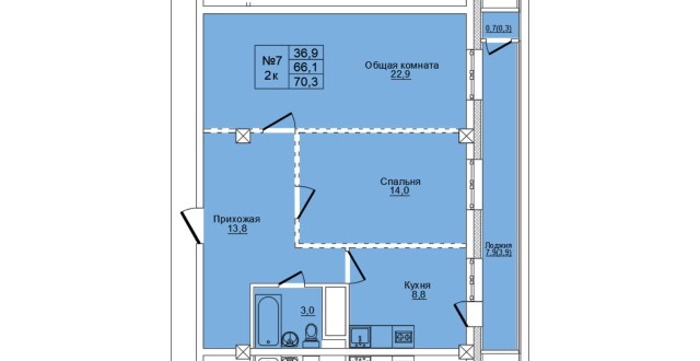 2 комн., Монолитно-каркасный 3