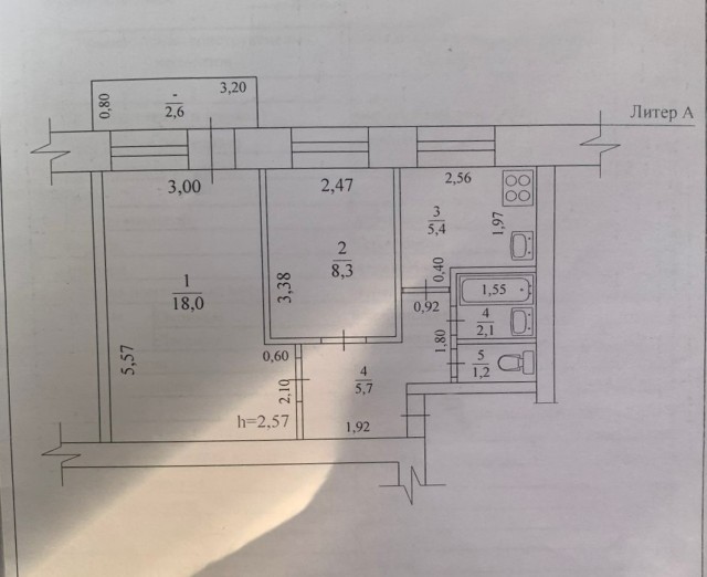 2 комн., 41 м², Блочный, Жатай 7