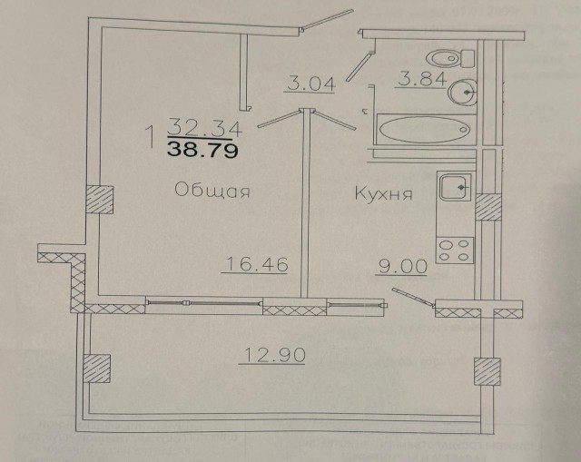 1 комн., Монолитно-каркасный, Гимеин 8