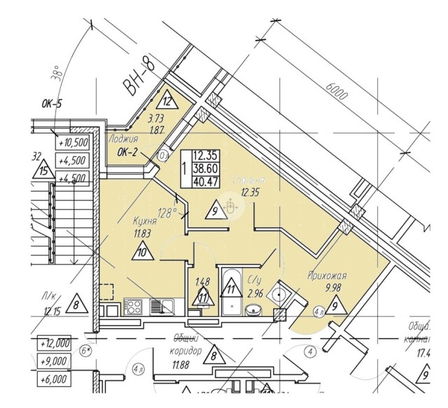 1 комн., 40 м², Монолитно-каркасный, Авторынок