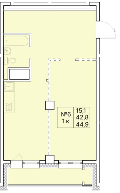 1 комн., Монолитно-каркасный 3