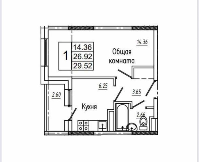1 комн., 27 м², Монолитно-каркасный, Вилюйский тракт 5