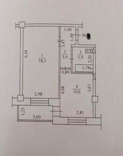 1 комн., 39 м², Блочный 4