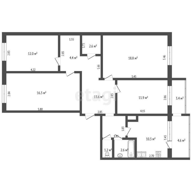 4 комн., 97 м², 112 серия, 202 мкрн. 19