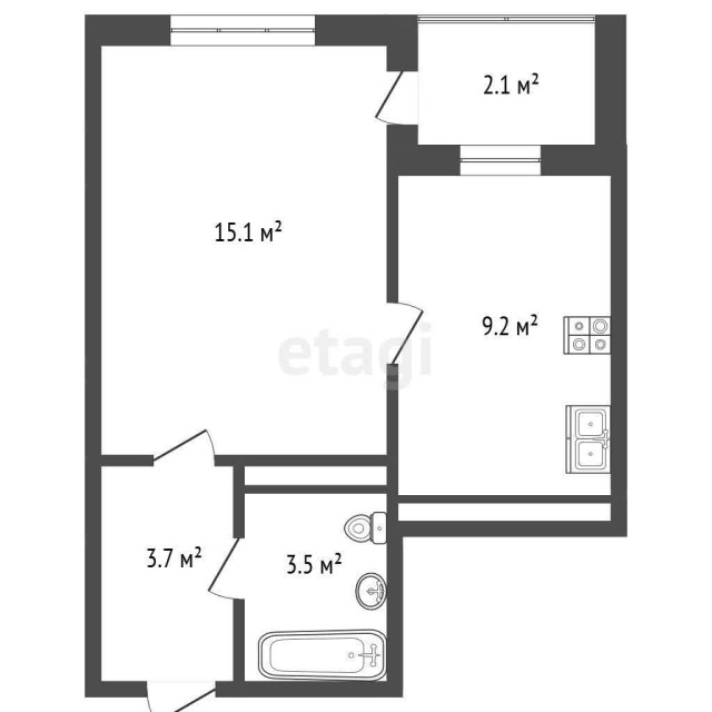 1 комн., 33 м², Монолитно-каркасный, Гимеин 3
