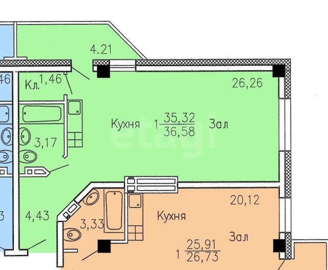 Студия, 35 м², Монолитно-каркасный, 31 школа 2