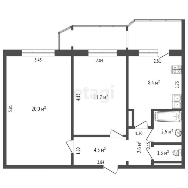 2 комн., 51 м², 112 серия, Птицефабрика 16