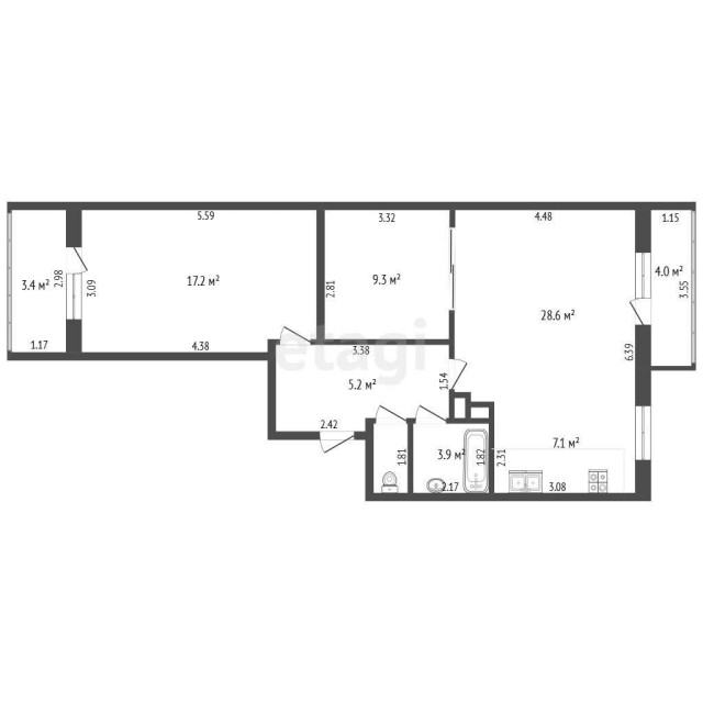 2 комн., 65 м², Монолитно-каркасный, Вилюйский тракт 3