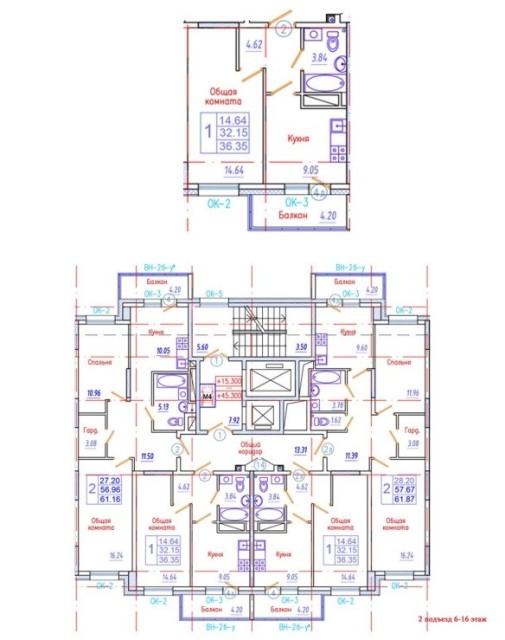 1 комн., 36 м², Инд. планировка, Гимеин 5