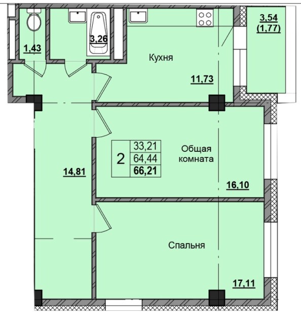 2 комн., 66 м², Монолитно-каркасный, Автодорожная 9