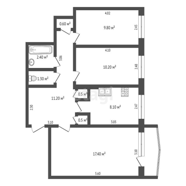 3 комн., 62 м², КПД, Площадь Победы 3