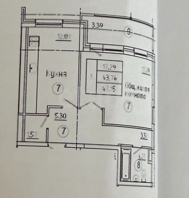 1 комн., 44 м², Монолитно-каркасный, Рабочий городок, Водоканал 2