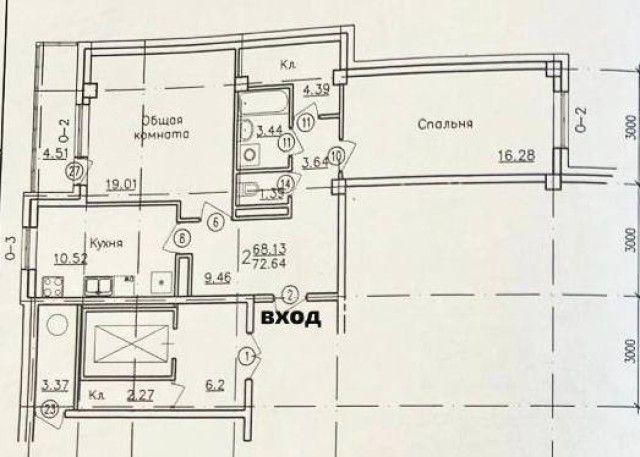 2 комн., 72 м², Инд. планировка, Апельсин 14