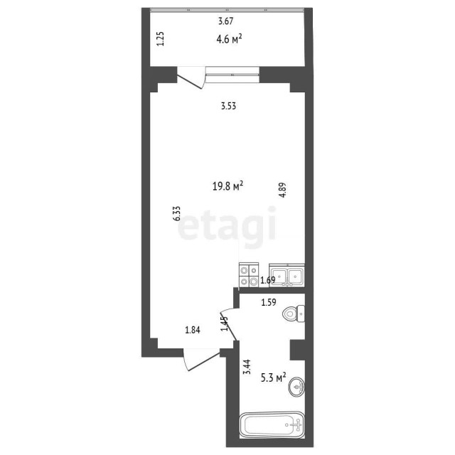 Студия, 25 м², Монолитно-каркасный, Рабочий городок, Водоканал 3