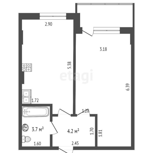 1 комн., 40 м², Монолитно-каркасный, 17 квартал 2