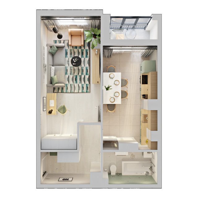 1 комн., 43 м², Монолитно-каркасный, Авторынок 3