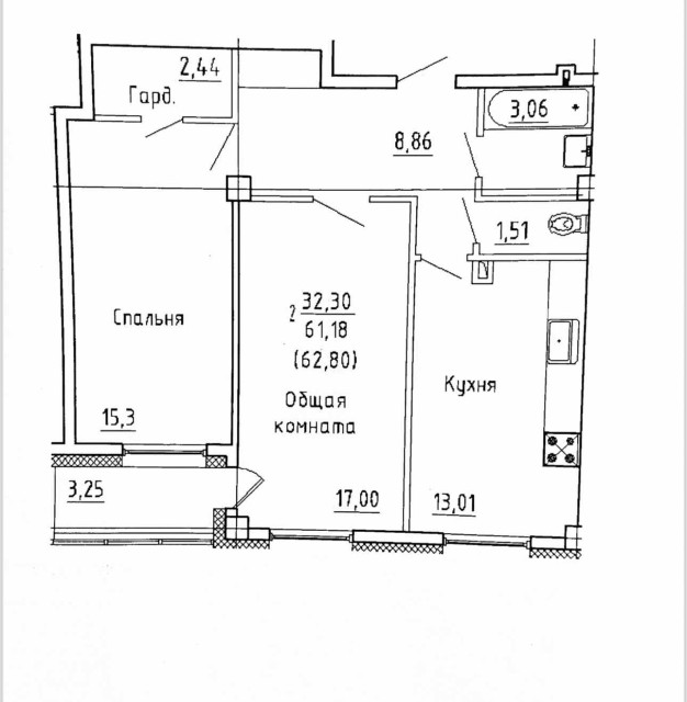 2 комн., 63 м², Монолитно-каркасный, Автодорожная 10