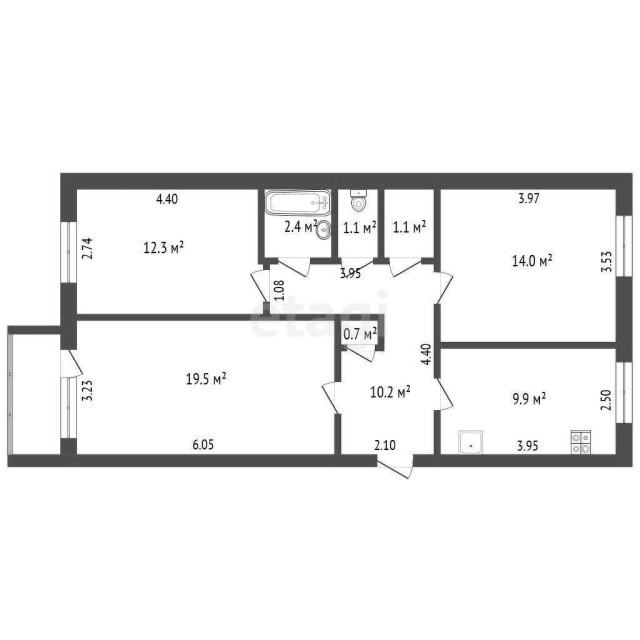 3 комн., 71 м², Инд. планировка, 26 школа 3