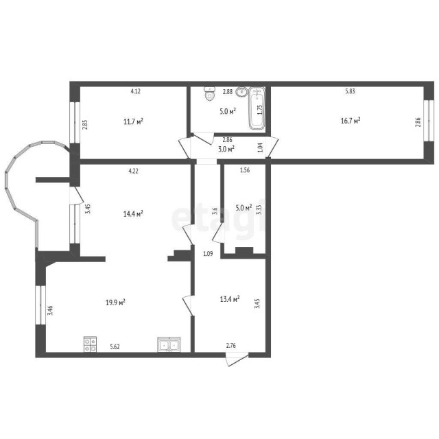 3 комн., 88 м², 112 серия, Сахацирк 6