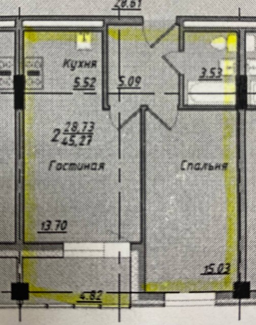 2 комн., 45 м², Монолитно-каркасный, Авиапорт 11
