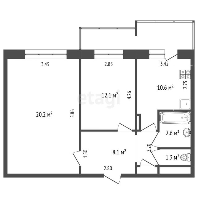 2 комн., 55 м², 112 серия, 202 мкрн. 16