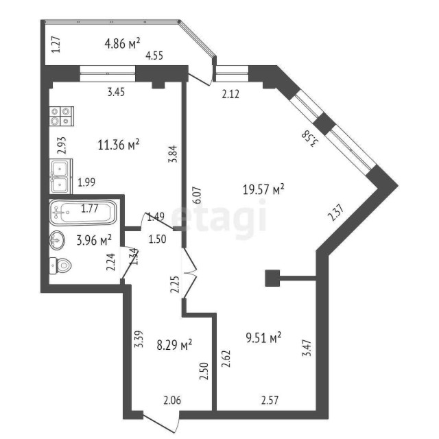 2 комн., 53 м², Монолитно-каркасный, ЯКСМК 11