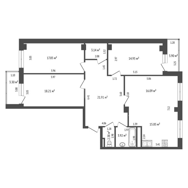 4 комн., 114 м², Монолитно-каркасный, 203 мкрн. 3