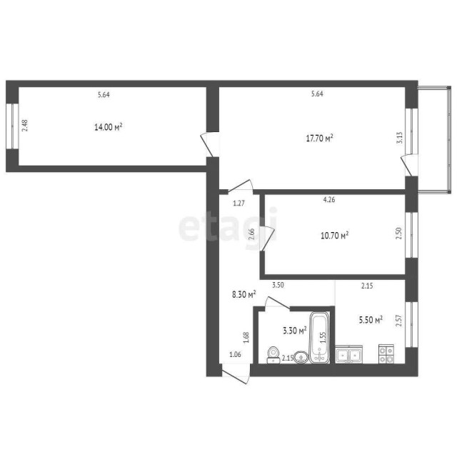 3 комн., 60 м², Хрущевка, Авиапорт 3