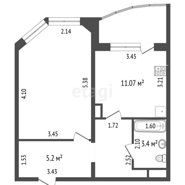 1 комн., 42 м², 112 серия, 103 квартал (Ростелеком) 3