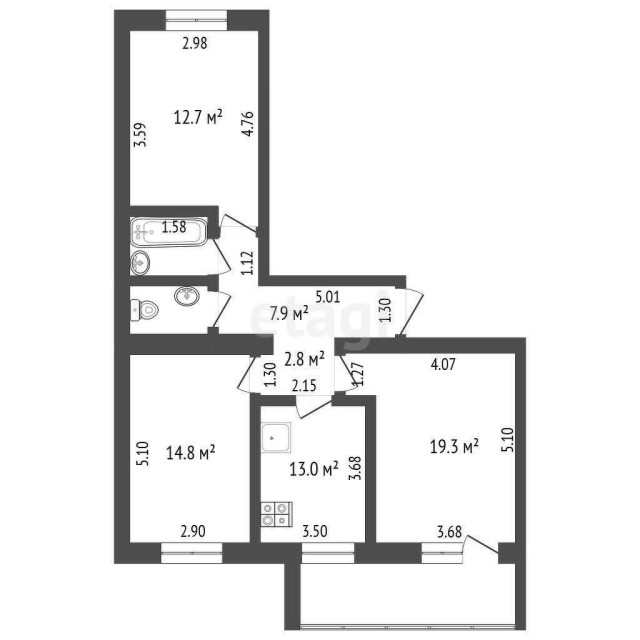 3 комн., 73 м², Инд. планировка, Авиапорт 16