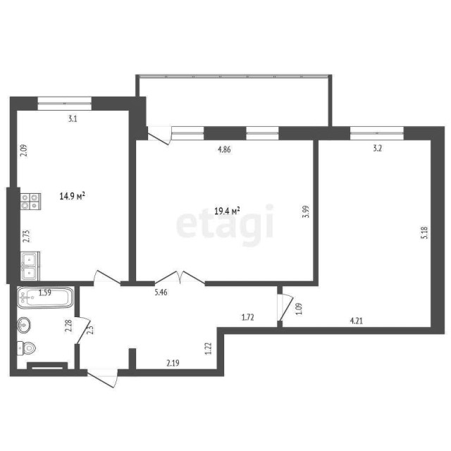 2 комн., 65 м², Монолитно-каркасный, 16 квартал 15