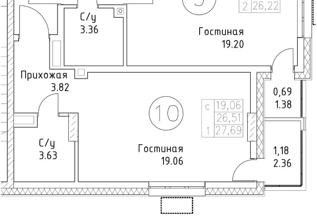 Студия, 27 м², Монолитно-каркасный 2