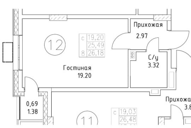 1 комн., 26 м², Монолитно-каркасный, 17 квартал 2