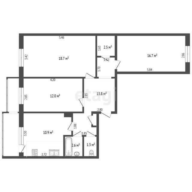 3 комн., 78 м², 112 серия, 202 мкрн. 2